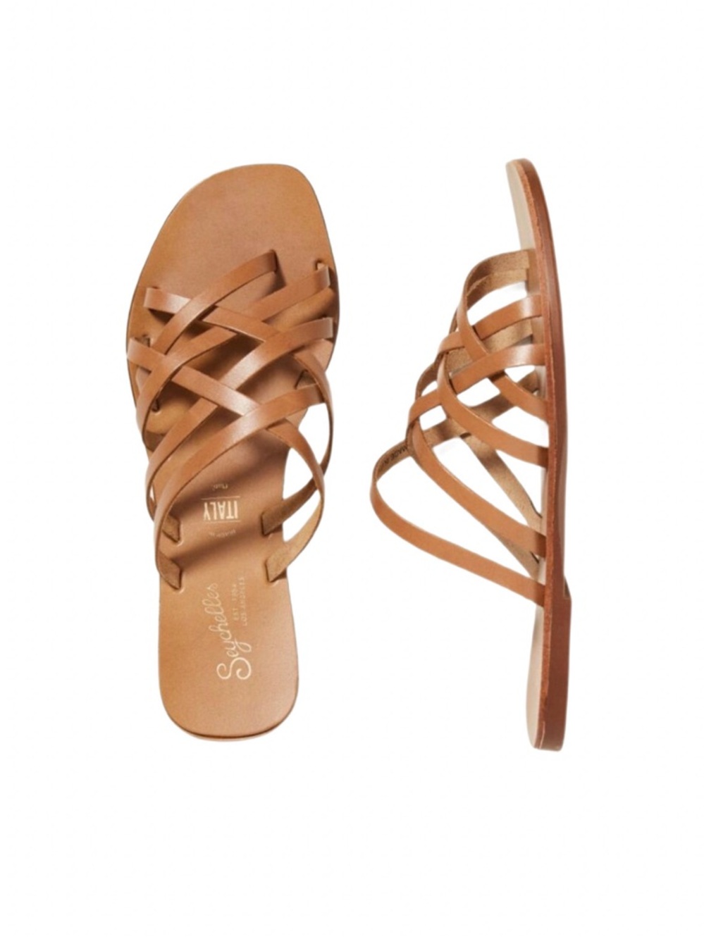 Seychelles Cognac Multi‑Strap Leather Slide Sandals